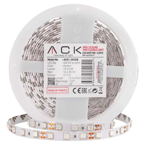 ACK AS01-00306 Üç ÇIP Mavi 60Led 12V IP20 Şerit Led 5 Metre - 1