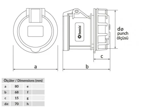 Bemis BC1-3303-2440 CEE Norm IP44 3/32A Somunlu Priz - 2