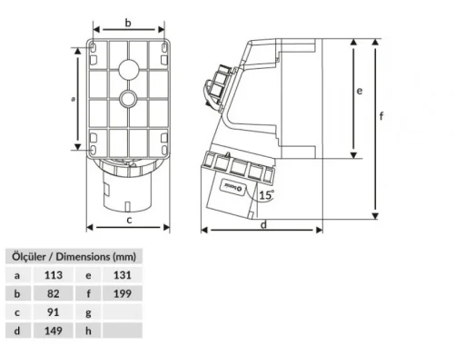 Bemis BC1-3303-7238 CEE Norm IP67 3/32A 90° Eğik Makine Prizli Duvar Fişi - 2