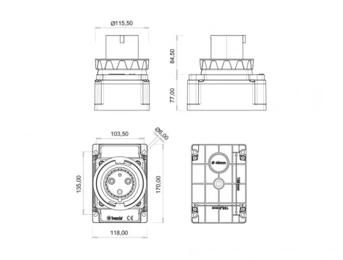 Bemis BC3-4403-7210 CEE Norm IP67 63A Duvar Fiş (Pilotlu) - 2