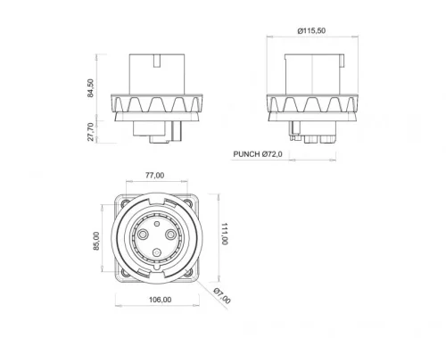 Bemis BCS-4403-7114 CEE Norm IP67 4/63A Makine Fişi - 2