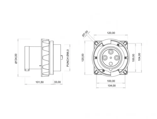 Bemis BCS-6504-7114 CEE Norm IP67 4/125A Makine Fişi - 2