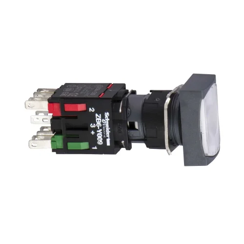 Schneider Electric XB6DF1B5B Beyaz Dikdörtgen Sıva Altı Eksiksiz Buton Ø16 Mandallama 1Na+1Nk 12...24V - 1