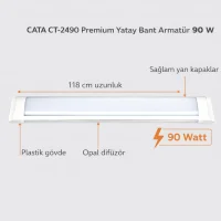 Cata CT-2490 90W Beyaz Yatay Bant Armatür - 1
