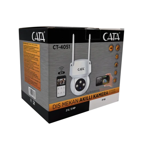 CATA CT-4051 336 Derece Dönebilen Gece Görüşlü Akıllı Dış Mekan Kamera - 5