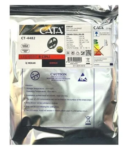 CATA CT-4482 12V Kırmızı Renk 7W İç Mekan Şerit Led 1 Metre - 5