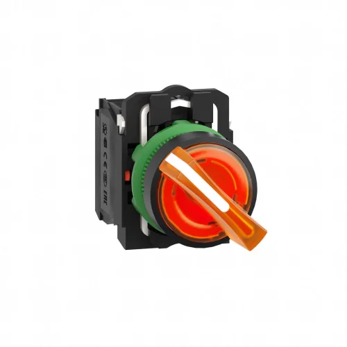 Schneider Electric XB5AK125B5 Harmony XB5 Mandal Buton Ø22 2 Konumlu LED'li 24V AC/DC 1NA+1NK Turuncu - 1