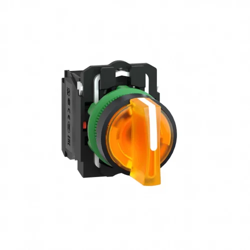 Schneider Electric XB5AK135M5 Harmony XB5 Mandal Buton Ø22 3 Konumlu LED'li 230V AC/ 1NA+1NK Turuncu - 1
