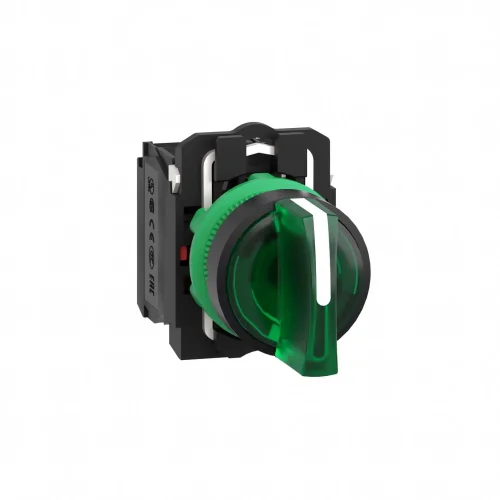 Schneider Electric XB5AK133B5 Harmony XB5 Mandal Buton Ø22 3 Konumlu LED'li 24V AC/DC 1NA+1NK Yeşil - 1