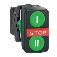 Schneider Electric XB5AA731327 Harmony XB5 Sıva Altı Üçlü yaylı buton (IP66 / IP69K) Ø30 2 düz, I, II işaretli Yeşil - 1