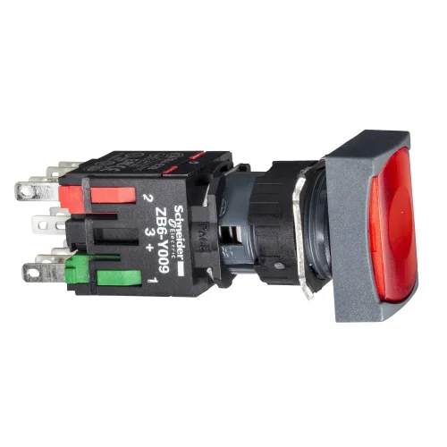 Schneider Electric XB6DW4B2B Kırmızı Dikdörtg Sıva Altı Eksiksiz Işıklı Basm Düğ Ø16 Yaylı Dönüş 1Nk 12...24V - 1