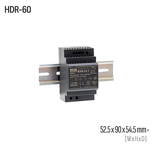 Meanwell HDR-60-5 60W 5VDC DIN Ray AC/DC Güç Kaynağı - 1