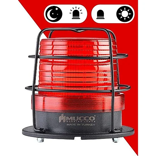 Mucco SNT-915-B-ND-KFS-3 12-24V AC/DC Buzzer'sız Koruma Kafesli Fotosel Sinyal İşareti - Kırmızı - 1