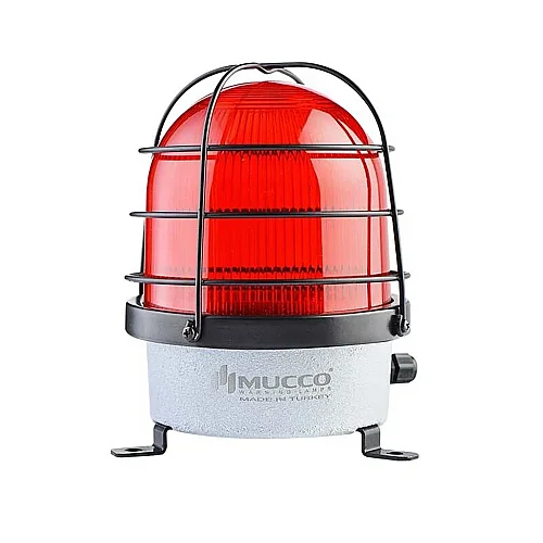 Mucco SNT-D12522-B-KFS-3 12-24V AC/DC Buzzer'lı D125 Serisi Ağır Hizmet Uyarı Lambası Ve Koruma Kafesi - Kırmızı - 1