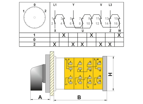 OPAŞ 309 100 - 3X100A 90X90 3 Faz (Trifaze) Çiftdevir Çift Yön Motor Şalteri (1-0-2) - 2