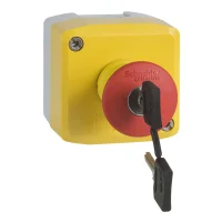 Schneider Electric XALK188E Sarı İstasyon 1 Kırmızı Mantar Başlık Basm Düğ Ø40 Anahtarla Bırakılan 1Na+1Nk - 1